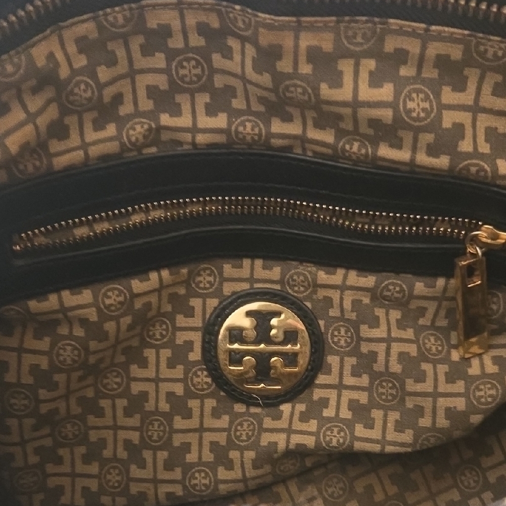 Tory Burch Black Leather Tote with Gold Accents - Picture 2 of 4